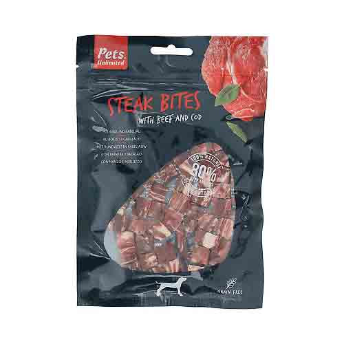 Pets Unlimited Steak Bites with Beef & Cod