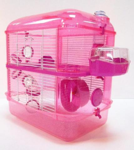 Fantazia 2 Tier Large Glitter Hamster Cage - Pink & Purple-Package Pets