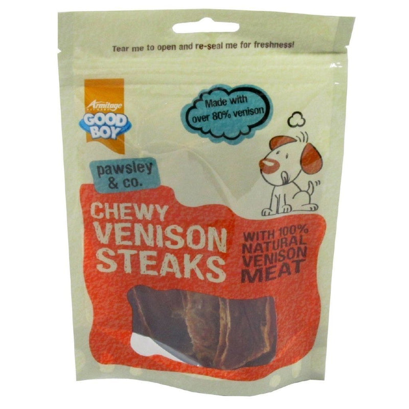 Pawsley & Co Venison Steaks Meaty Healthy Dog Treats - 80g-Package Pets