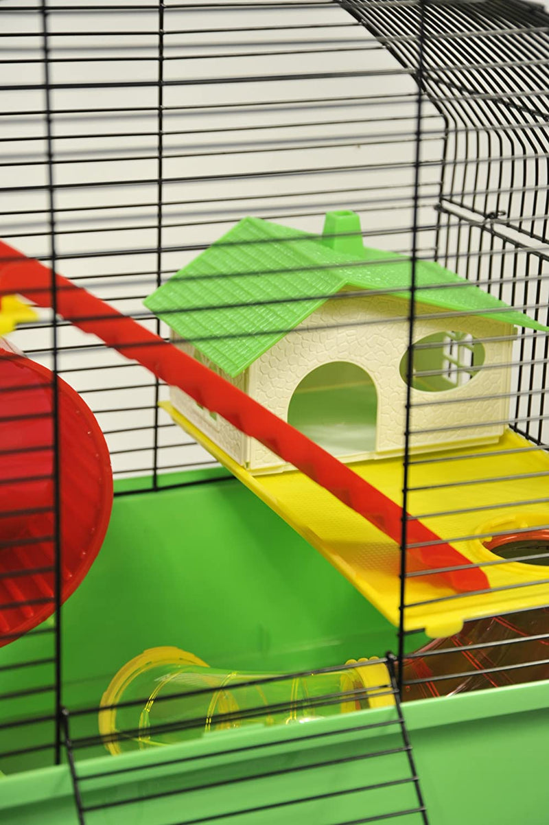 Laura Hamster Cage With Tubes - Green, Yellow & Red