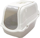 Romeo Plastic Cat Litter Tray with Hood - Mocha/White