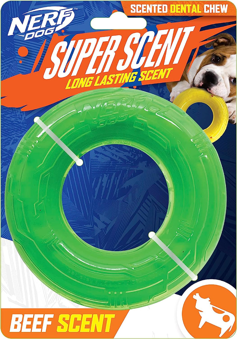 Nerf Green Beef Scentology Solid Core Ring Dog Toy