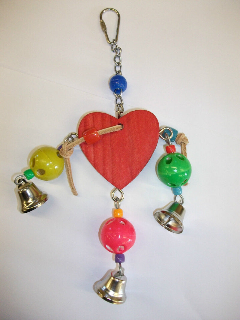 Small Wood Heart Bird Toy with Bells