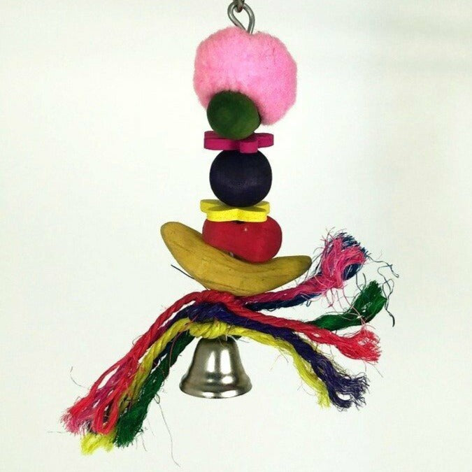 Small Sisal Rope & Wood Bird Toy with Pink Ball