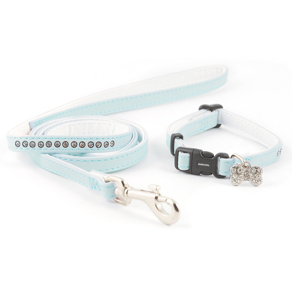 Ancol | Dog Walking | Small Bite Nylon Puppy Collar & Lead Set - Baby Blue Diamante