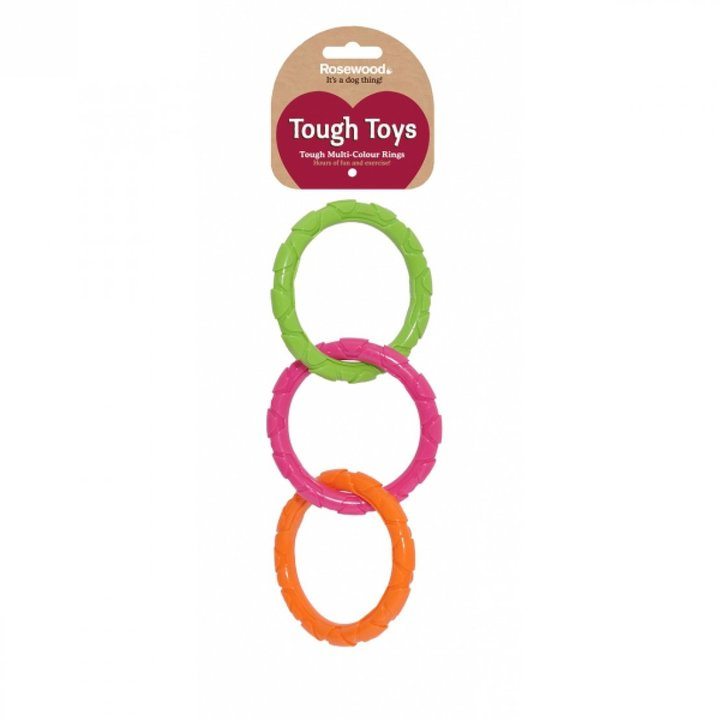 Rosewood Tough Multi Colour Dog Rings Large Dog Toy