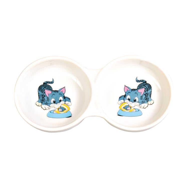 Trixie Comic Cat Double Ceramic Bowl