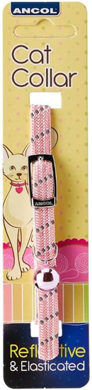 Ancol Reflective & Elasticated Pink Cat Collar with Bell