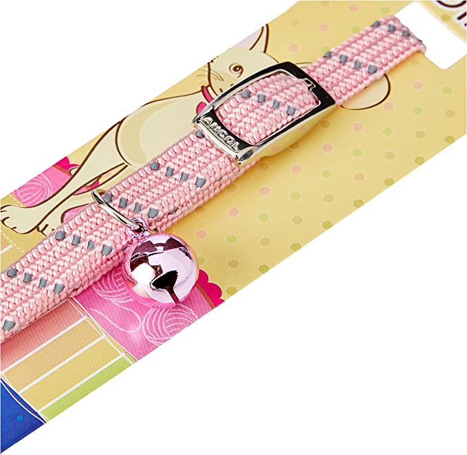 Ancol Reflective & Elasticated Pink Cat Collar with Bell