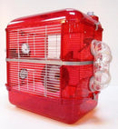Fantazia 2 Tier Large Glitter Hamster Cage - Red & Silver-Package Pets