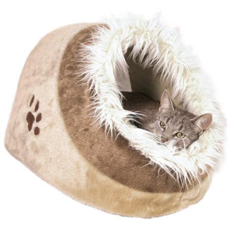 Trixie Minou Cat & Small Dog Cave Bed Beige/Brown 41x35x26cm | Cosy Pet Igloo